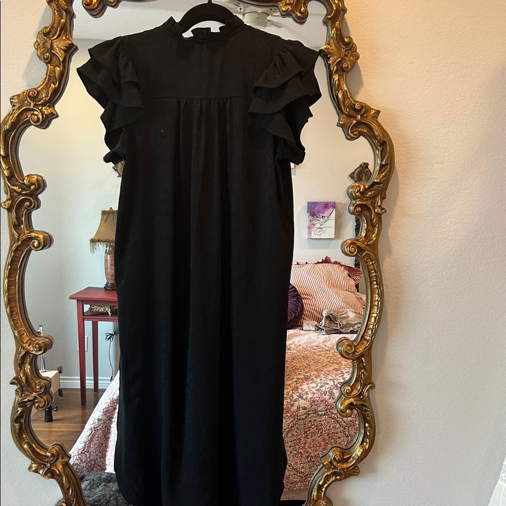 Entro Medium NWOT Women's Black Ruffle Sleeve Shift Dress - Picture 4 of 4